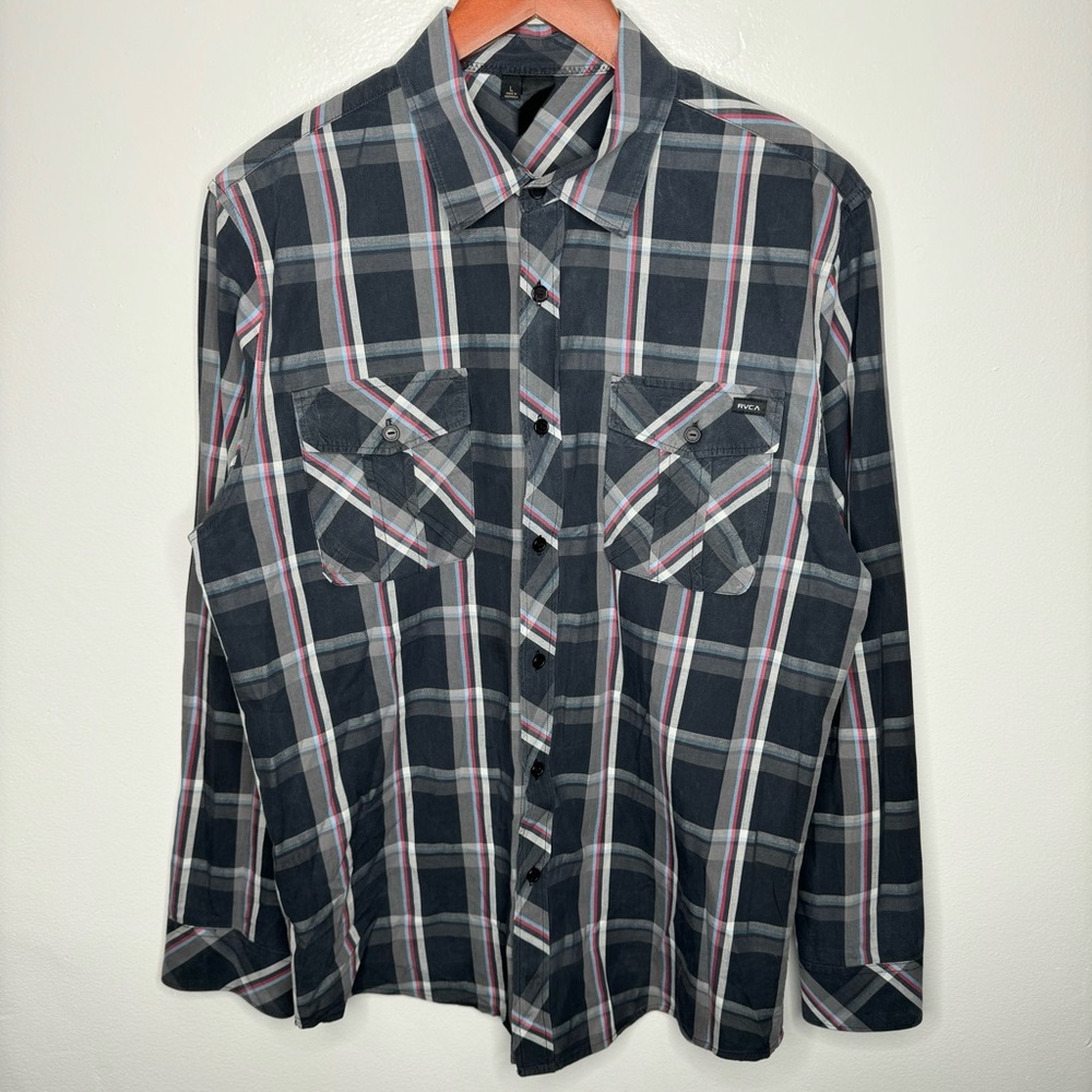 RVCA 100% Cotton Long‎ Sleeve Button Down Shirt Size L